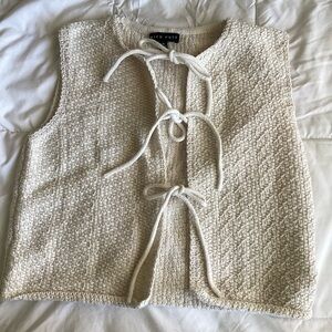 Cream Knit Vest with Tie Front